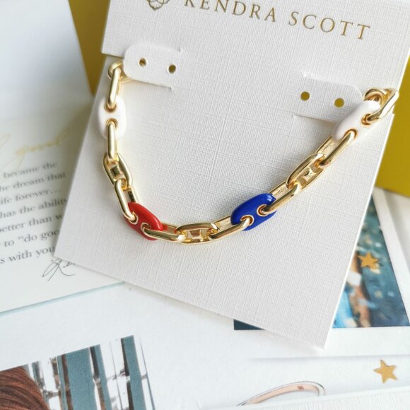 New Kendra Scott Bailey Multi Color Enamel Chain Bracelet Gold - Picture 2 of 4